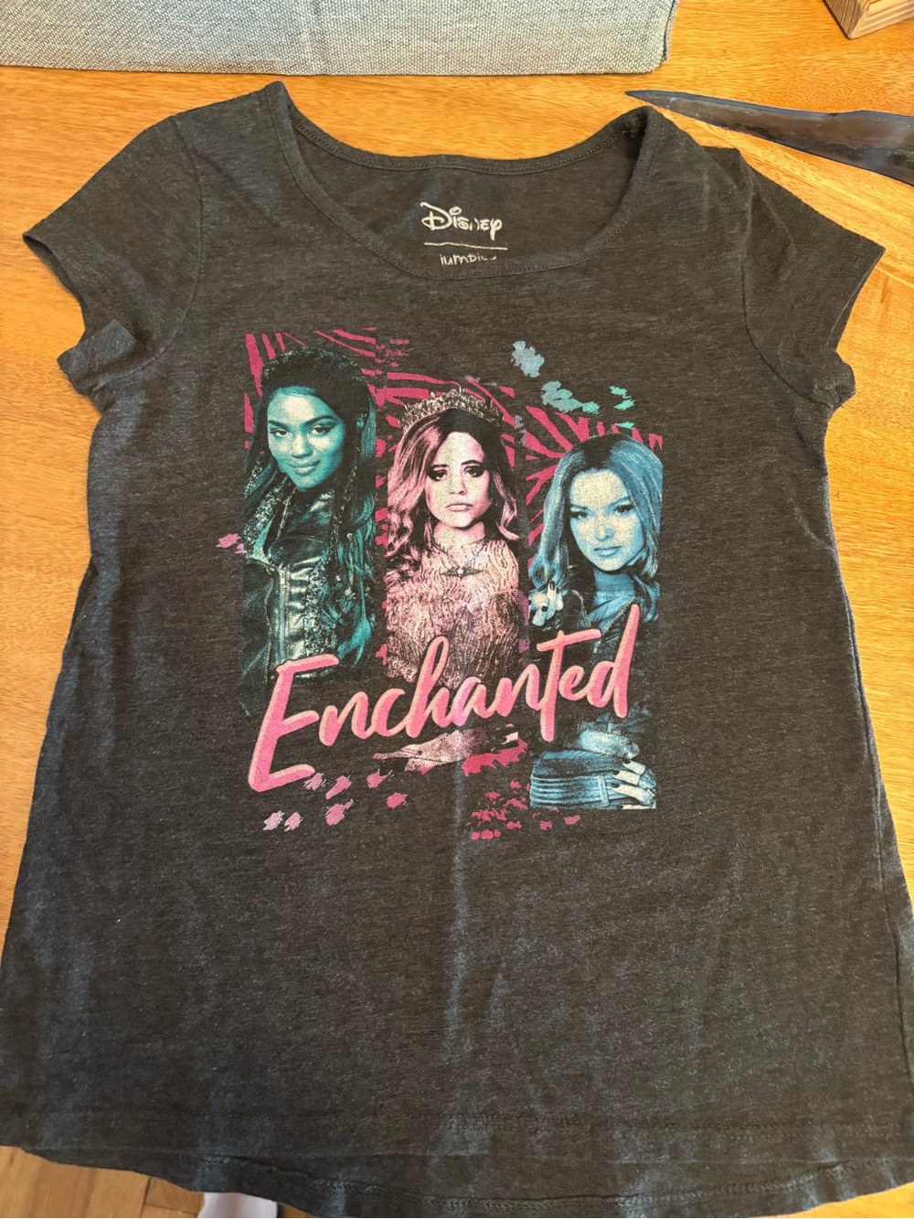 Disney Descendants Charcoal Short Sleeve Tee with Pink & Teal Enchanted Graphic